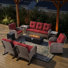 8-Piece Outdoor Wicker Family Gathering Conversation Set With Rocking & Swivel Chairs And Fire Pit Table