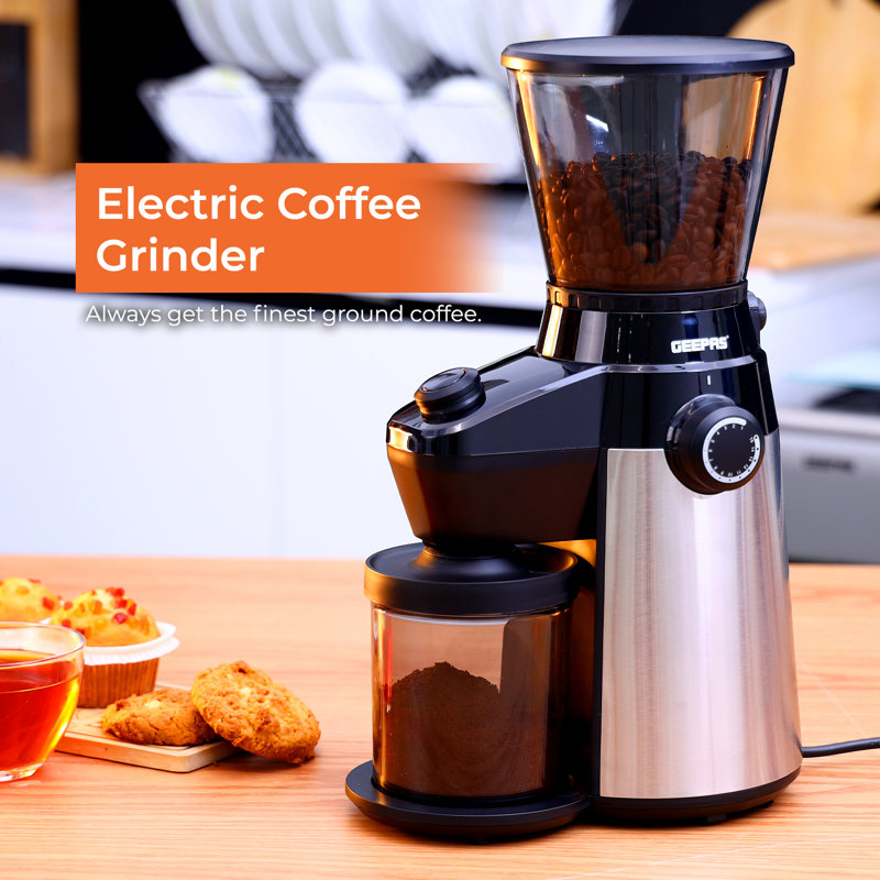 GEEPAS Conical Burr Coffee Grinder, Adjustable Electric Coffee Grinder with 15 Precise Grind Settings 