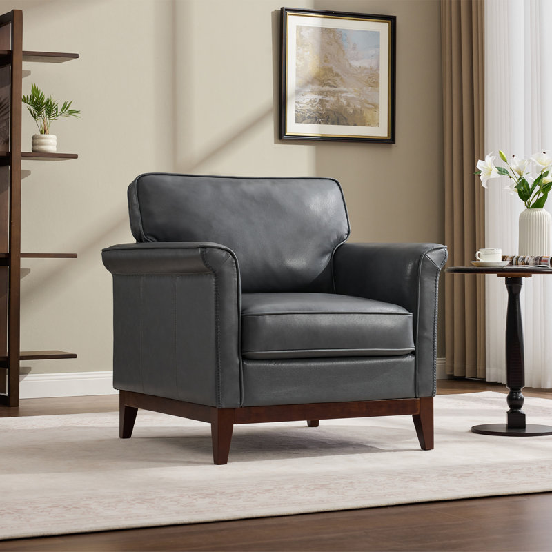 Fauteuil Hamse, Navy Grey Genuine Leather