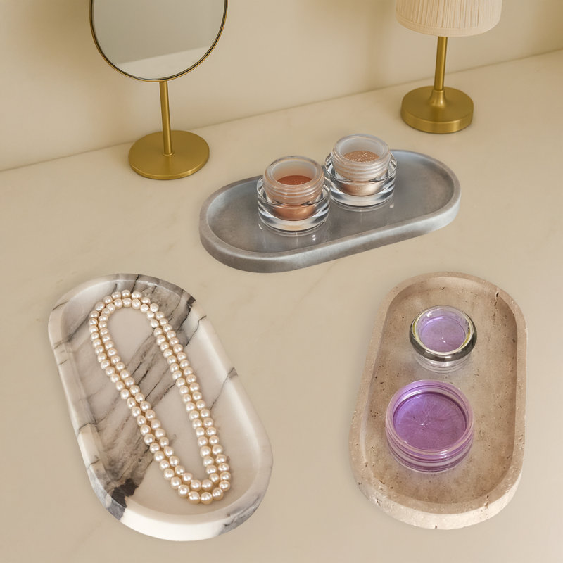 Ensemble de 3 plateaux de salle de bain ovales 100% marbre 3 pièces