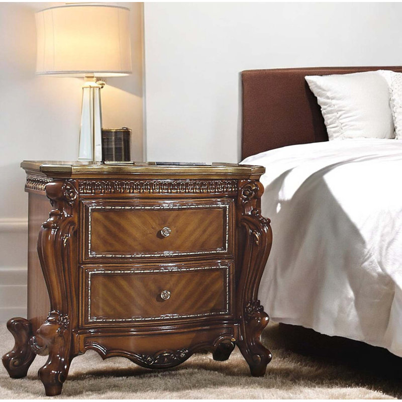 2 Drawer Transitional Style Nightstand, Cherry Oak