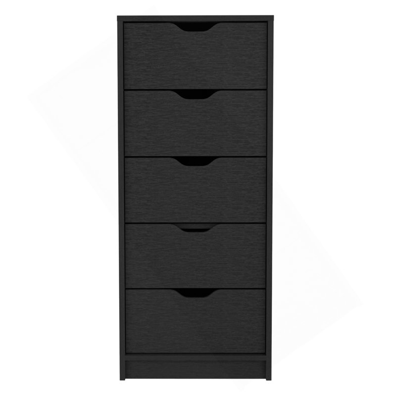 Commode haute 5 tiroirs Basilea, système coulissant - Noir, Noir