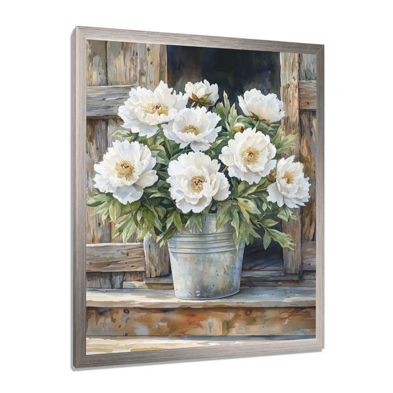 Carla - art mural floral, Impression d'un seul cadre photo, Argent argent, H 20 po x l 12 po