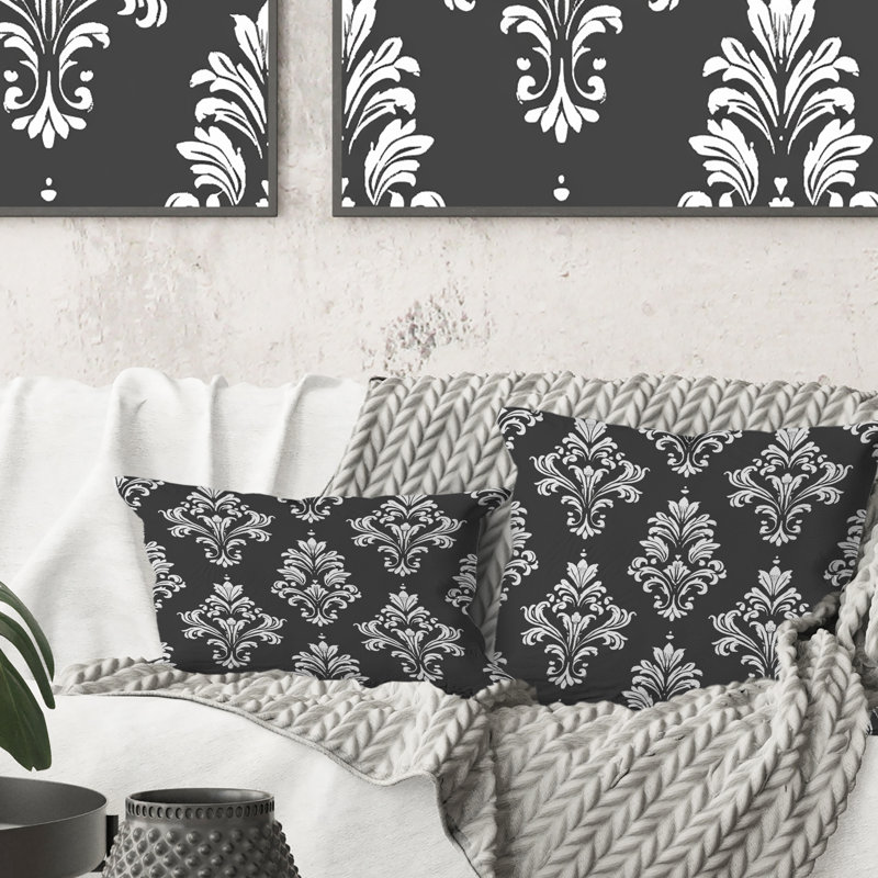 Motif damassé gris et blanc I - coussin lombaire transitionnel
