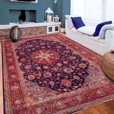 Tapis de couloir rétro en laine noué à la main bleu antique 6 pi 4 po x 12 pi 1 po Kashan Reid