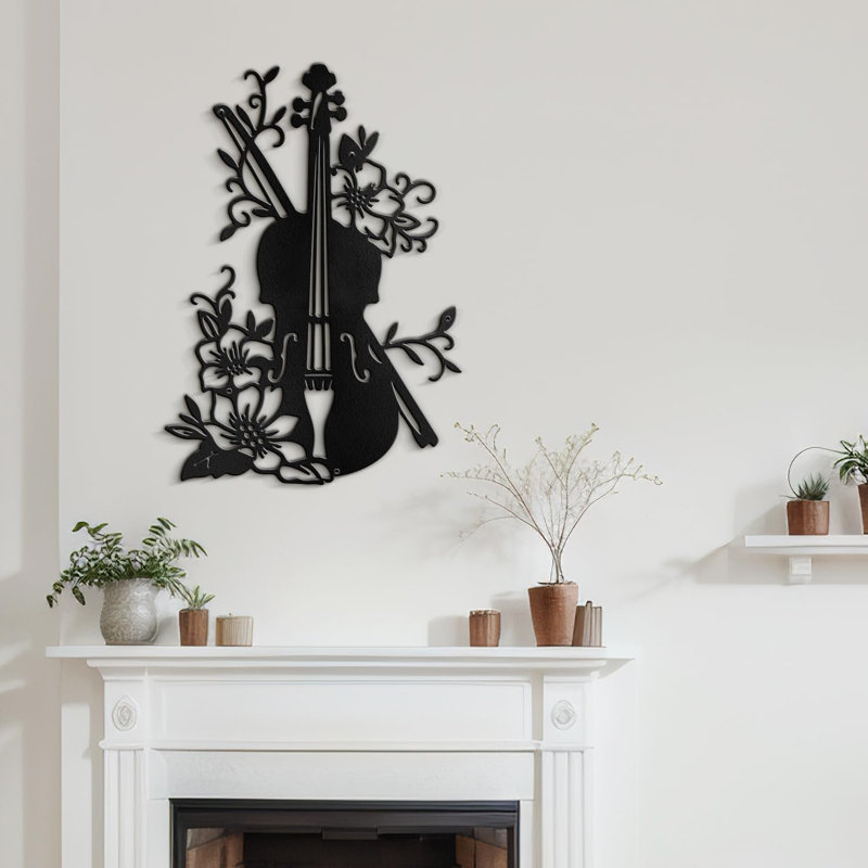 Guitare, décoration murale abstraite moderne, décoration murale suspendue, Noir, H 30 po x l 21,13 po x P 0,05 po