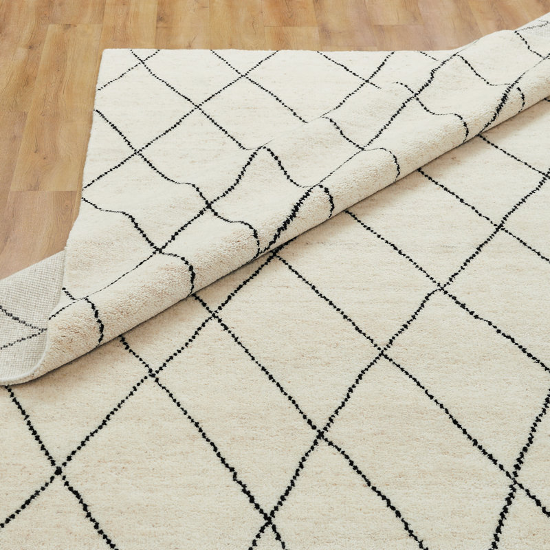 Urban Ridge Wool Hand Knotted Area Rug in Ivory Lattice, Rectangle 8' x 10'