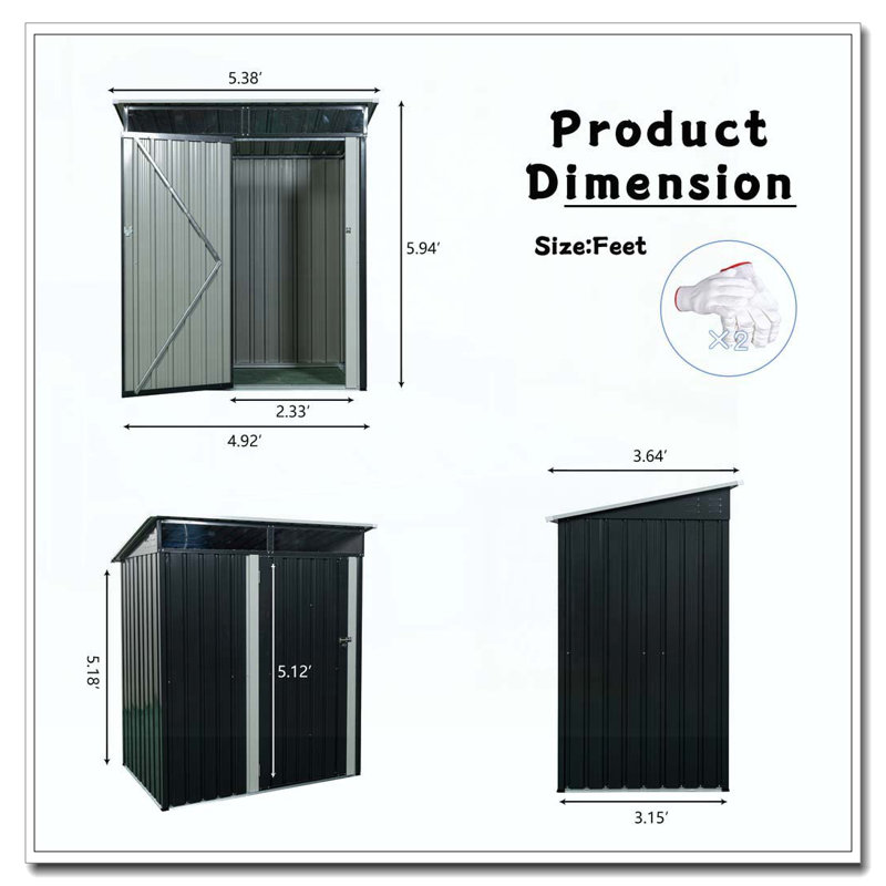 Abri de rangement extérieur en métal transparent 5 pi x 3 pi noir, Noir