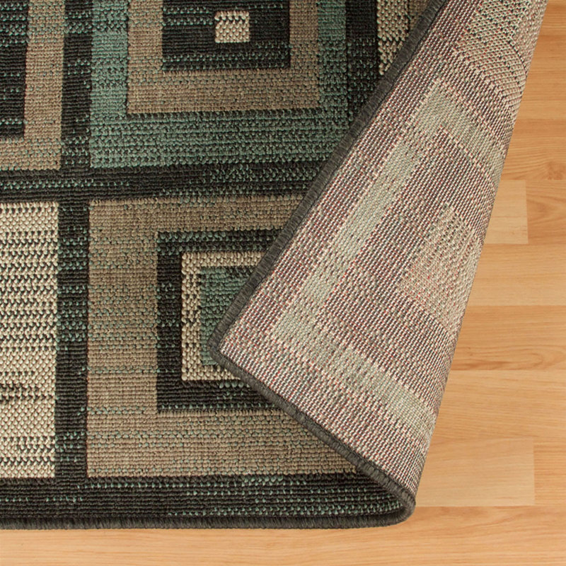 5' X 8' Colour Block Beige And Teal Checkered Stain Resistant Area Rug