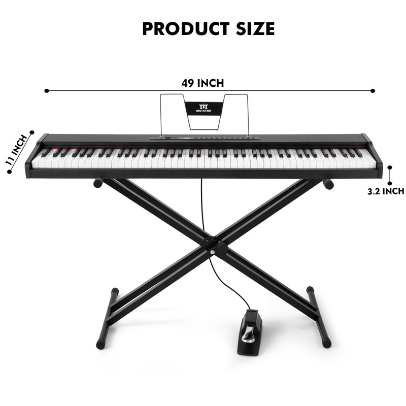 Fashion Wood 88 Key Portable Electric Piano With Stand, Black