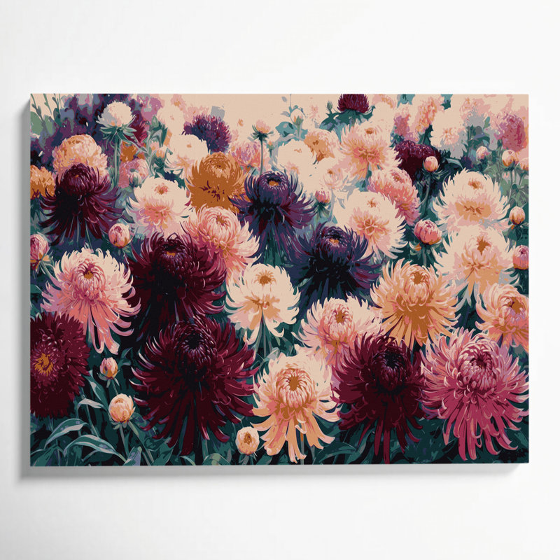 «Botanical Chrysanthemums», art mural sur toile brune, H 20 po x l 30 po