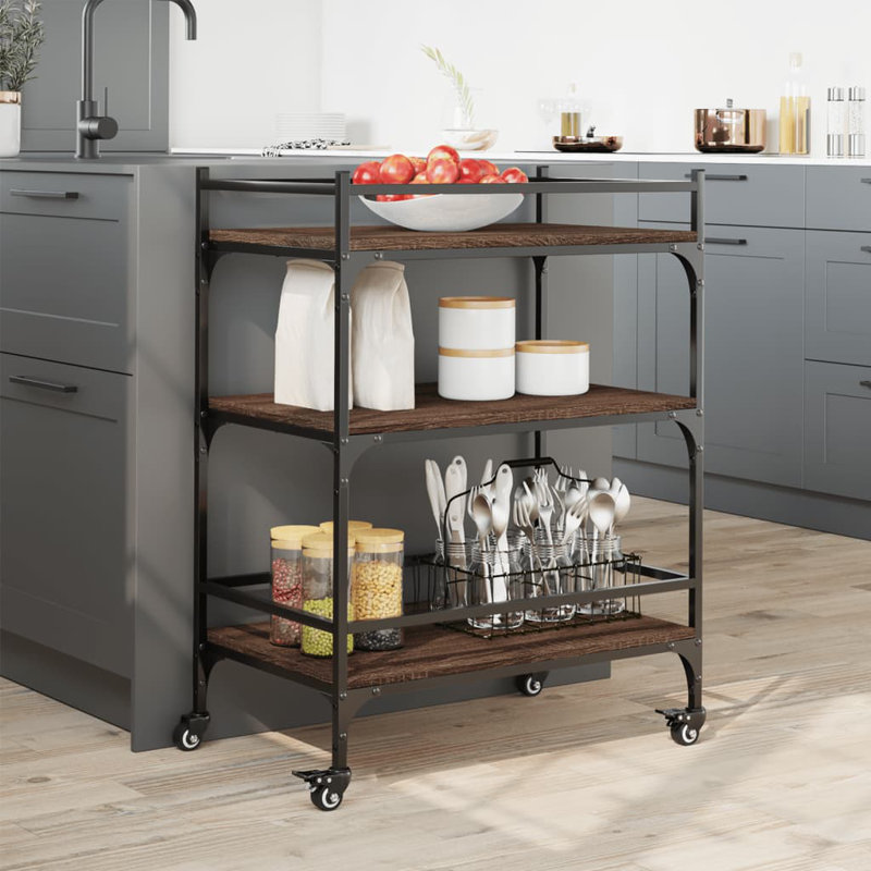 Newfolden Metal Bar Cart, Brown Oak