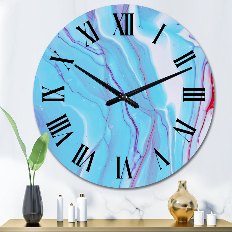 Art à encre liquide dans des tons de bleu clair VI - Horloge murale moderne, Moyen