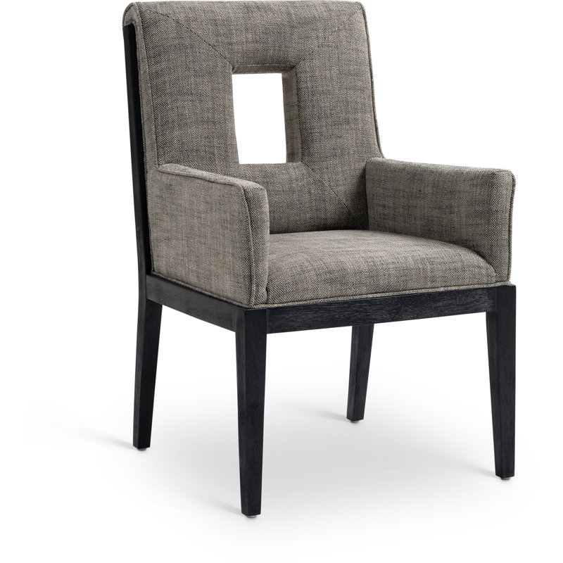 Fauteuil de salle à manger Flore, Tissu gris texturé en lin, Noir
