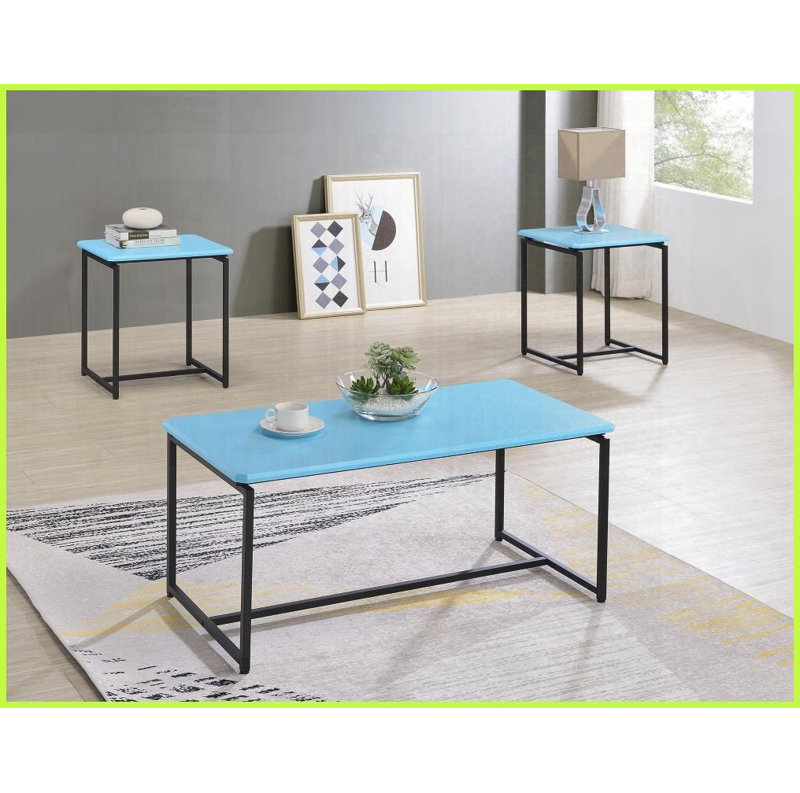 Ensemble de 3 ampoules bleues en fibre de carbone bleue Ensemble de tables de bout - Structure en métal durable, style de salon unique