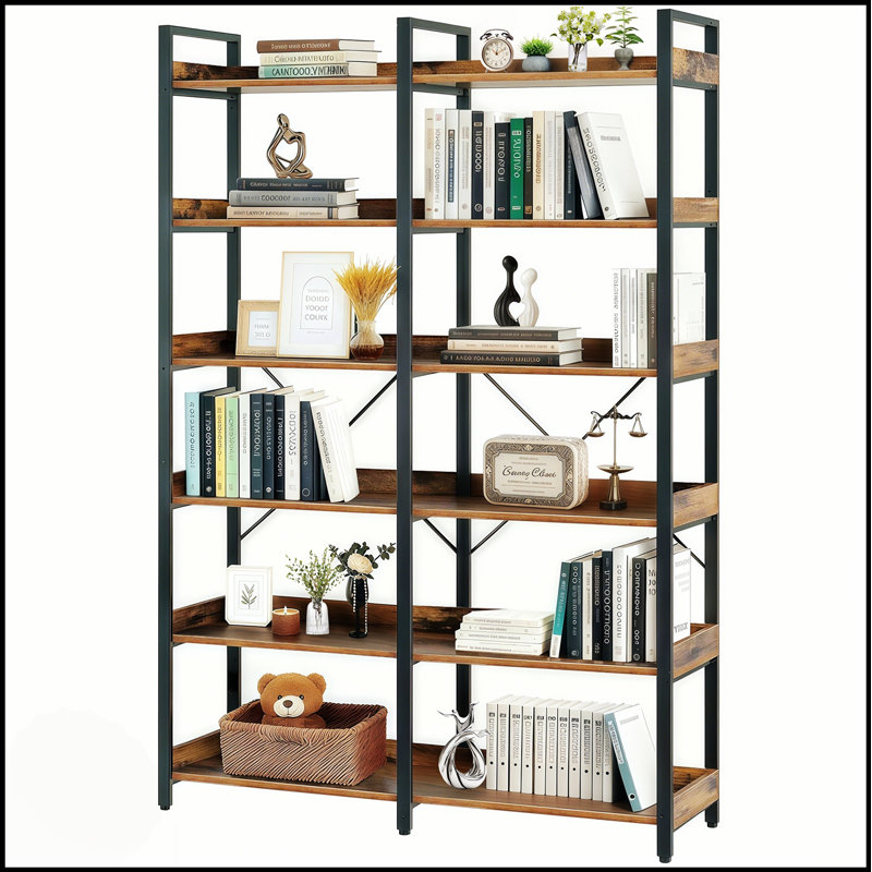 6-Tier Industrial Bookshelf With Open Shelves, Freestanding Metal Frame For Storage And Display, Modern And Durable Design For Various Rooms
