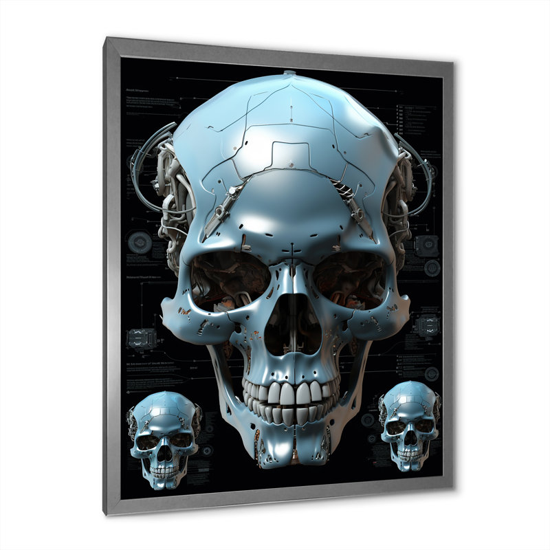 Reproduction d'art sur toile, "Happy Cyborg Skull Funky Halloween", H 32 po x l 16 po x P 1 po, Cadre simple argenté
