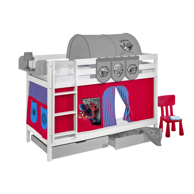 Jelle Spiderman Bunk Bed with Curtain, White, Single (3')