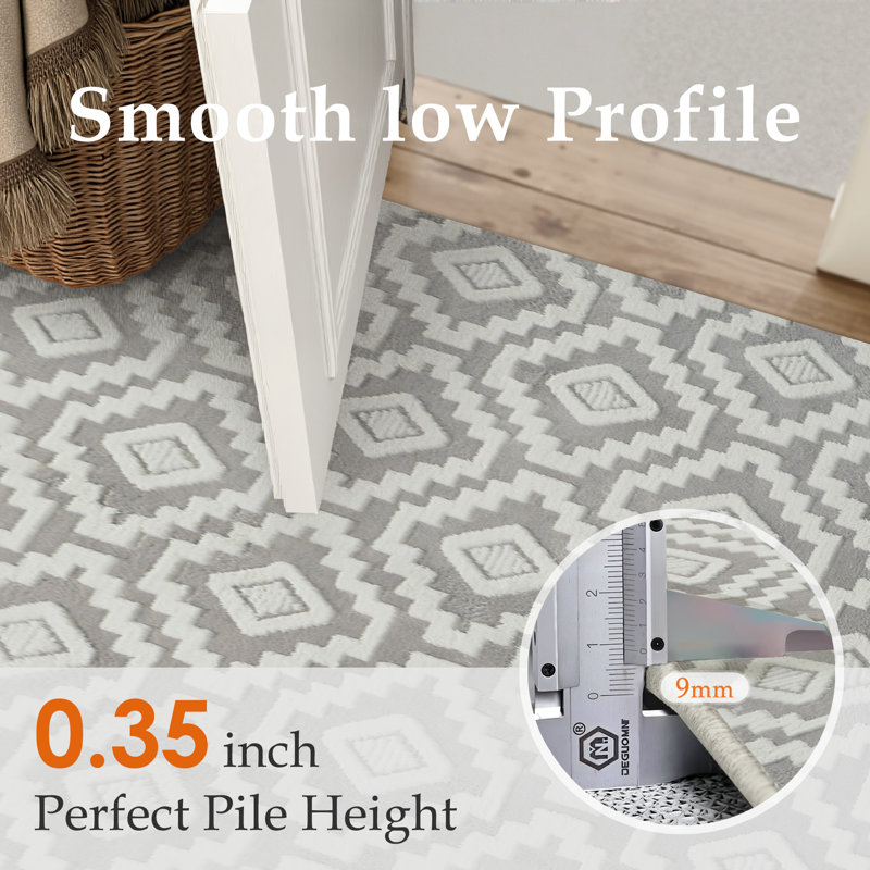 Tapis à poils longs lavable Charles avec envers antidérapant, Gris, Rectangle 4pi x 6 pi