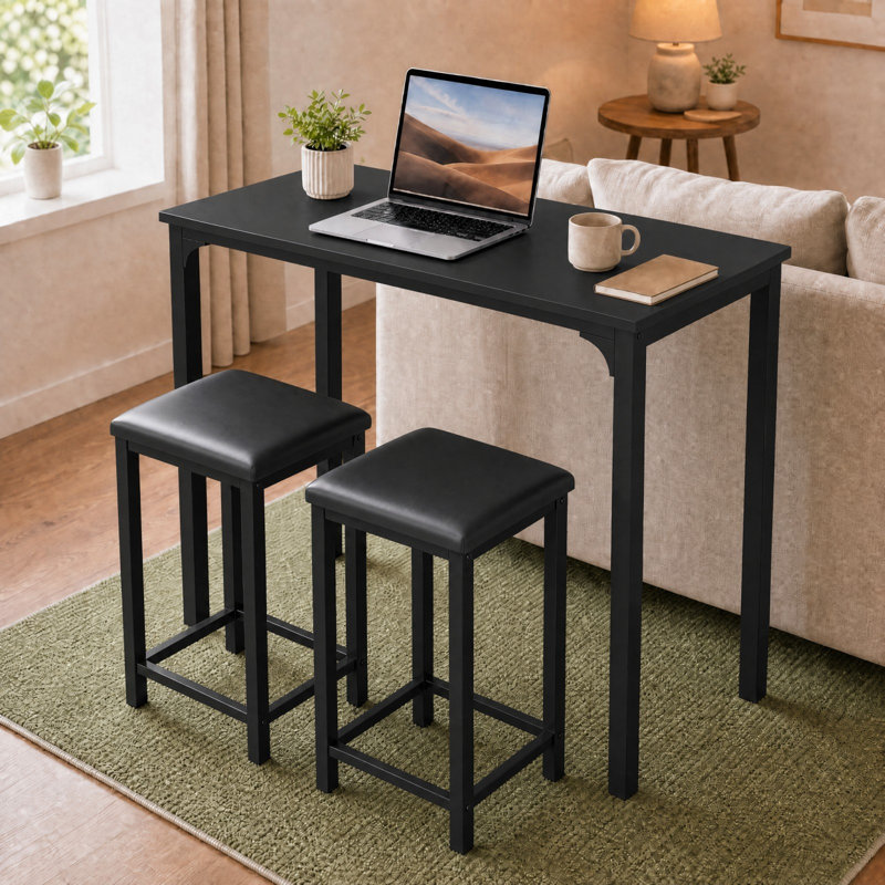 Ensemble de 17 tables 3 pièces à hauteur de comptoir et 2 chaises, Noir