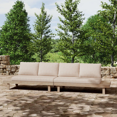 Veridian Outdoor Acacia Wood 4-Seater Sofa With Water-Repellent Cushions by NFusion