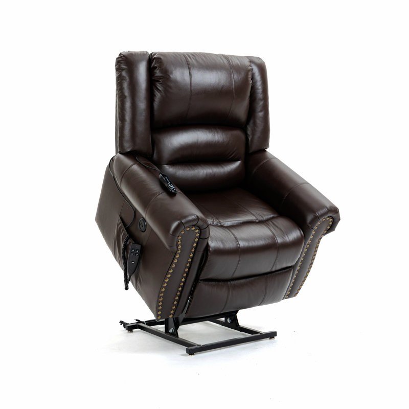 Fauteuil capitonné large de 40,15 po Kapka, Cuir véritable brun