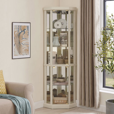 Armoire d'angle en verre antique, vitrine élégante pour le salon et le bar, pour les collections et le vin
