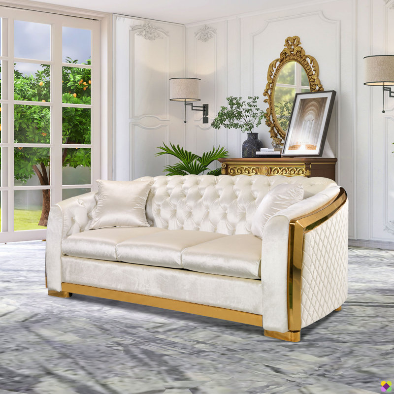 Eugenija 81.1" Velvet Luxury Chesterfield Sofa, Pocket Spring, Beige Velvet