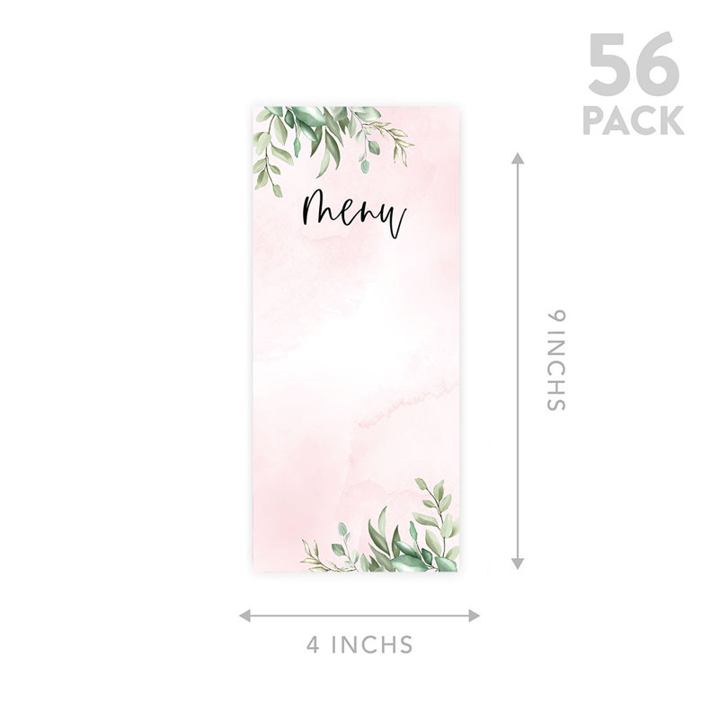 Blush, feuilles de verdure, feuilles de mariage imprimables, cartes de menu pour imprimante de bricolage, paquet de 52