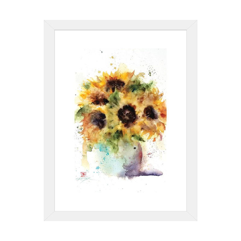 "Tournesol vase" par Dean Crouser, reproduction d’art, H 24 po x l 16 po x P 1 po, Papier encadré blanc, Blanc