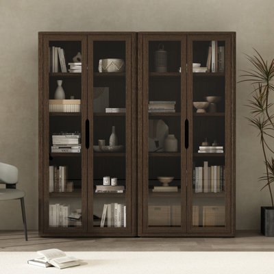 Bibliothèque moderne à 5 tablettes H 79 "x l 38" avec portes en verre noyer Rivington