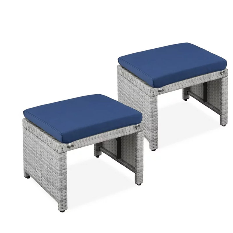 Livan Outdoor Ottoman, Gray, Navy