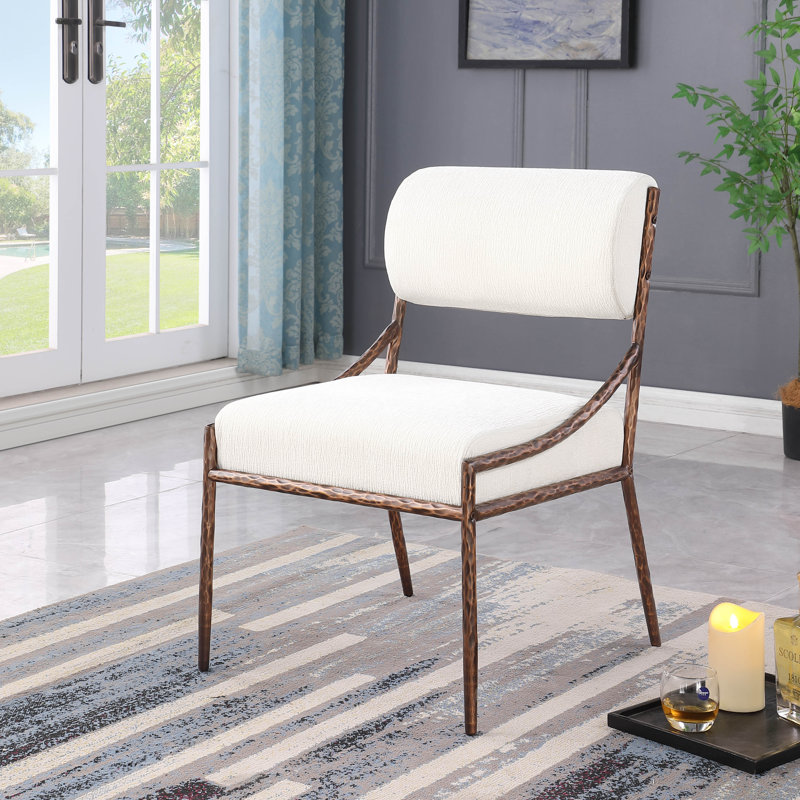 Chaise d'appoint rembourrée Bastille, Tissu chenille crème, Bronze brossé