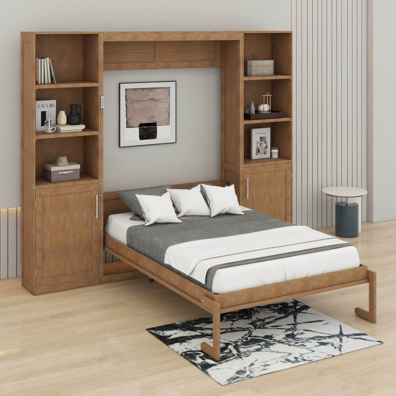 Grand lit escamotable avec tablettes et armoires