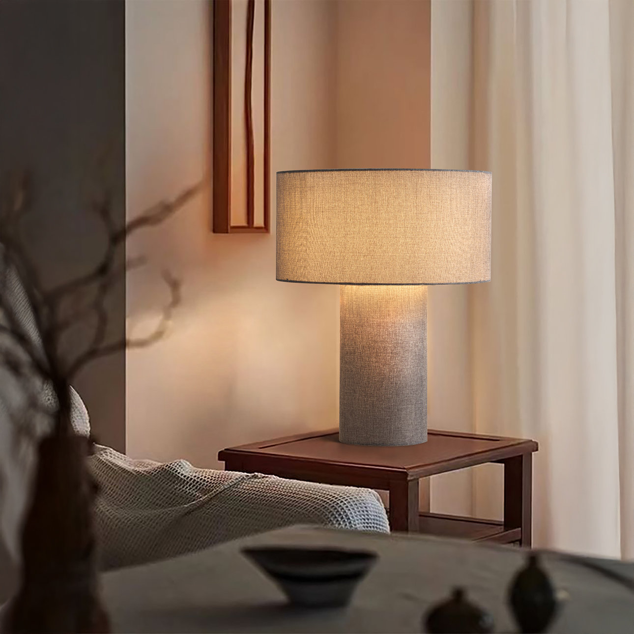 Dimmable Linen Table Lamp, Cashmere Gray