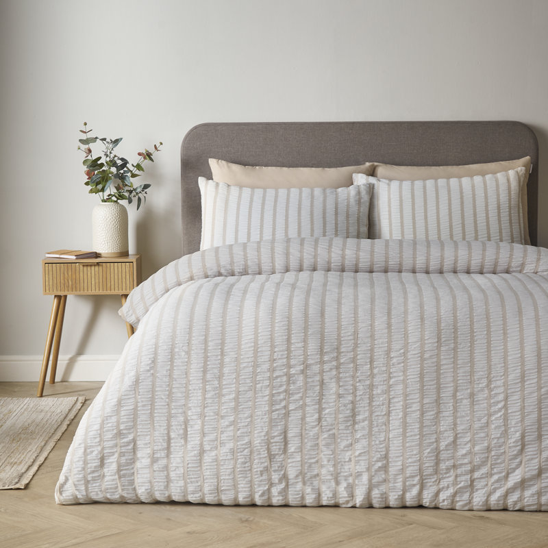 So Soft Seersucker Stripe Duvet Cover Set, Double, Natural