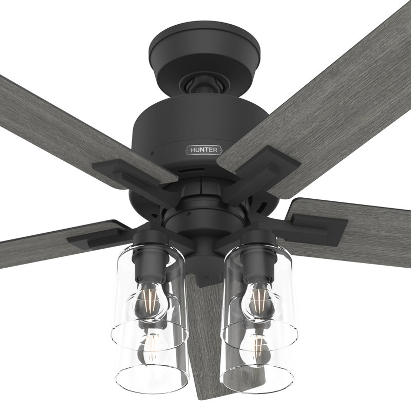 52" Techne 5 - Blade Ceiling Fan with LED Light Kit, Remote Control, WiFi Smart Fan, Easy Install, Matte Black