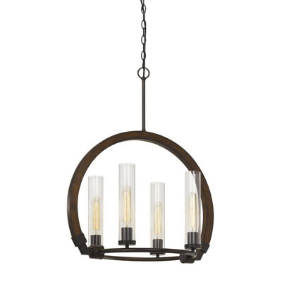 Lustre Sulmona à 4 lumières, 61 cm de hauteur, en chêne et fer, douille E12 60W, chaîne de 1,8 m.