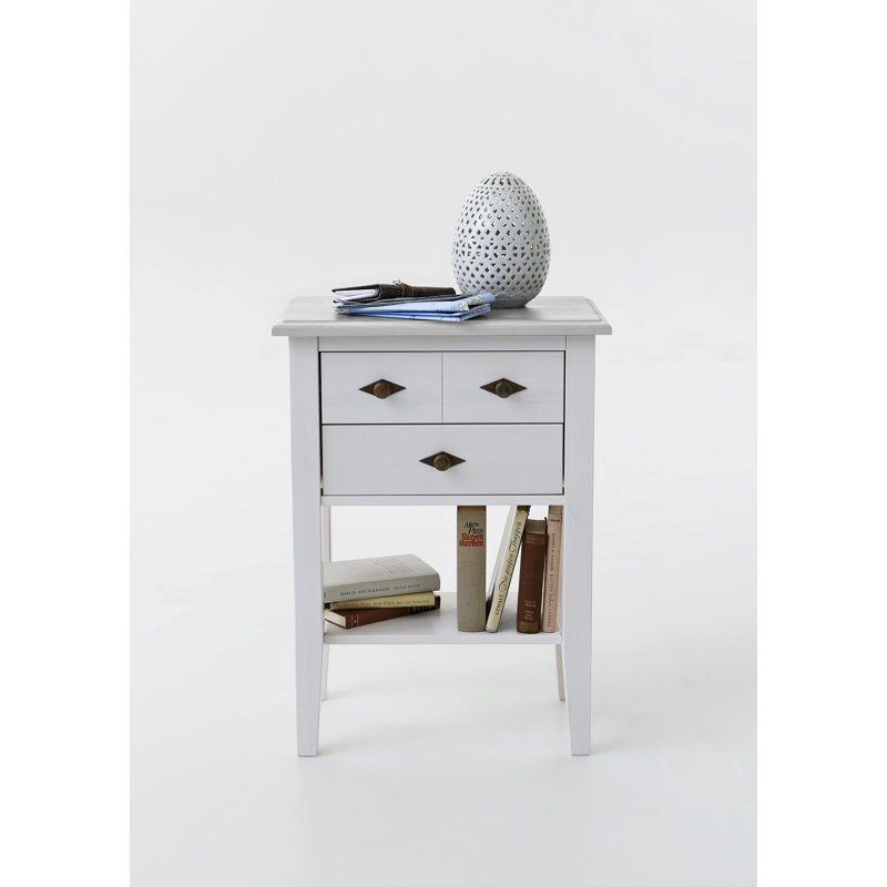 Kelly Solid Wood End Table, Stained and varnished white/White