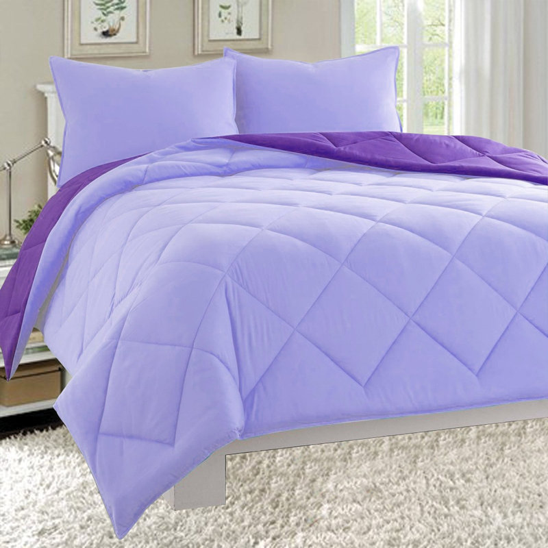 All-Season Down Alternative Comforter with Diamond Quilted Microfiber and Baffle Box Construction, Lilac/Purple