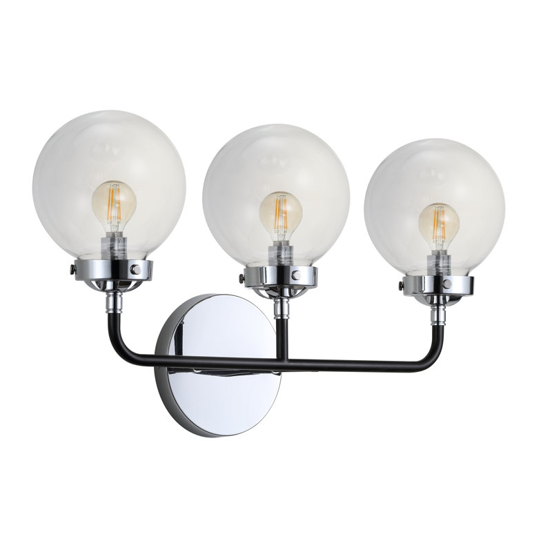 Éclairage pour meuble-lavabo transitionnel contemporain en fer / verre Claudio, Clair, Chrome / Noir, 3