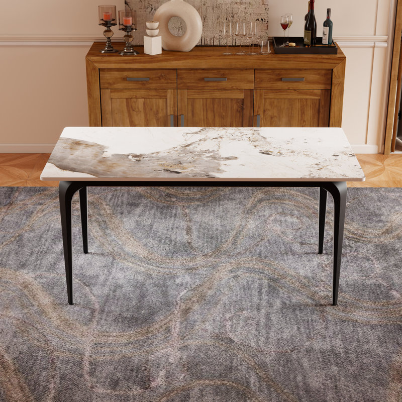 Yianna Modern Stone Dining Table for Modern Kitchen Living Room, Home and Office, Black, 29.53"H x 63"L x 31.5"W, Pandora
