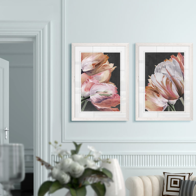 « pastel perroquet tulipes iii » par vincent van gogh, ensemble de 2 reproductions d’art sur cadre photo, Blanc