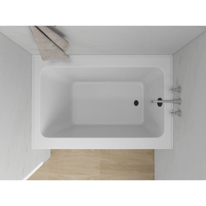 Baignoire de trempage rectangulaire en alcôve de 48 pouces en acrylique avec bride de carrelage à 3 côtés, Blanc / noir mat