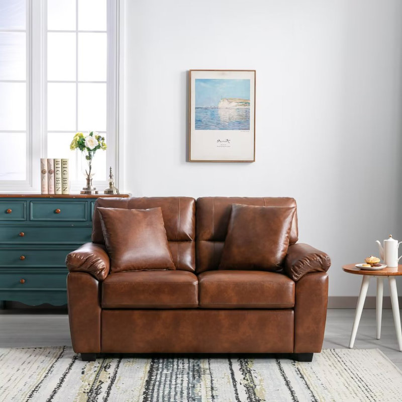 Cianca 61'' Faux Leather Loveseat, Brown Faux Leather