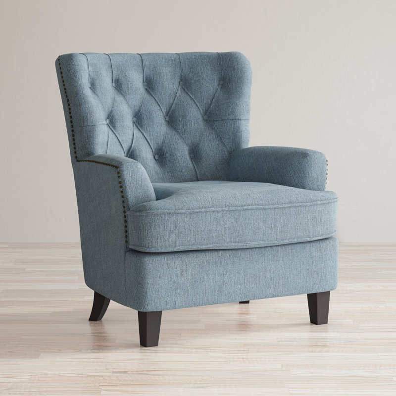 Ines 33" Wide Tufted Polyester Blend Armchair, Blue