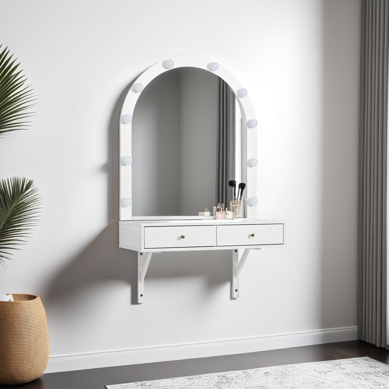Meuble-lavabo mural flottant avec miroir DEL 3 couleurs, Blanc