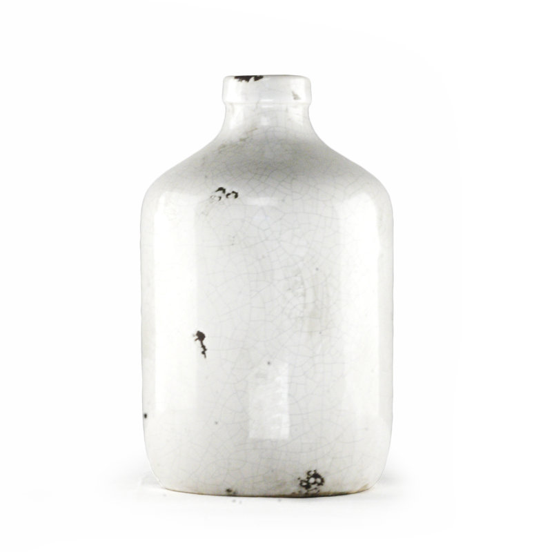 Distressed Crackle White Ceramic Bouquet Table Vase