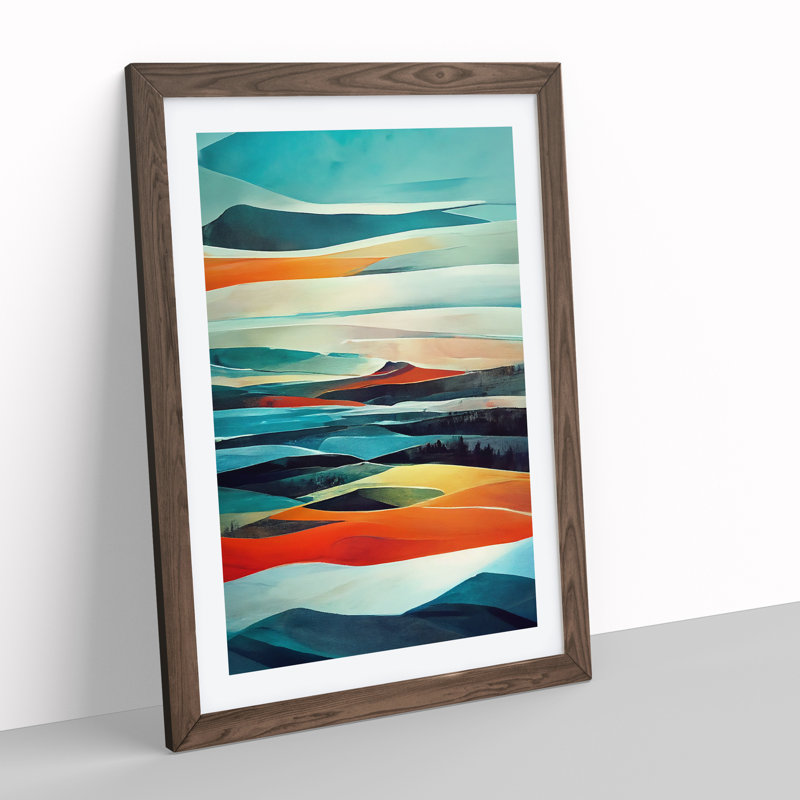Meadow Landscape Abstract No.4 - Wall Art, 36cm H x 27cm W, Walnut Framed Paper