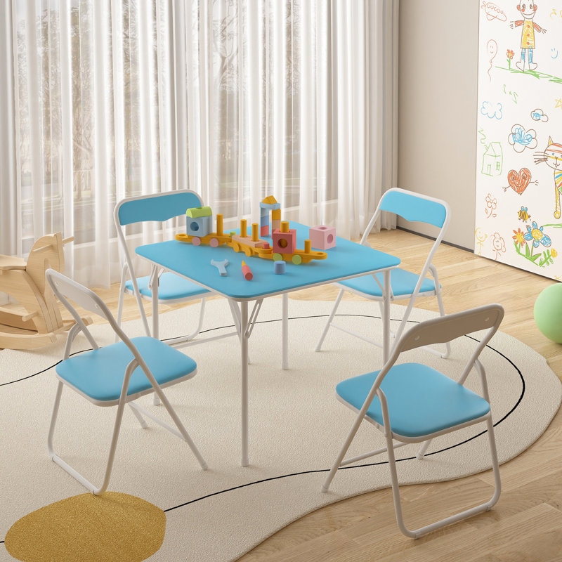 Ensemble de table et de jeux pour enfants 5 pièces Aerynn, Bleu / blanc